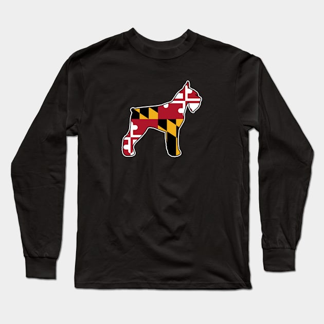 Giant Schnauzer Silhouette with Maryland Flag Long Sleeve T-Shirt by Coffee Squirrel